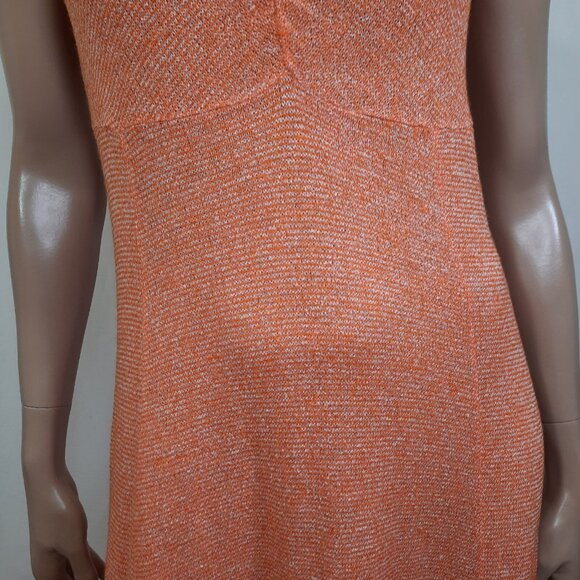 Vintage 70s Long Sweater Dress Cardigan 2 Piece Set Orange White Striped Size M - Picture 3 of 10